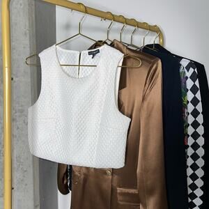 New Express White Honeycomb Mesh Sleeveless Cutout Crop Top